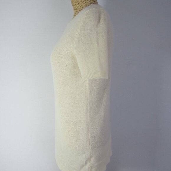 Theory Women Small Ivory Cream 100% Cashmere Short Sleeve Crew Neck Sweater - Picture 5 of 7